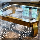 F31. Vintage brass Hollywood Regency coffee table in Ming style. 15”h x 50”w x 40”d 